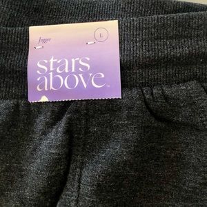 Fleece lounge jogger pants, above stars, charcoal black, size large
